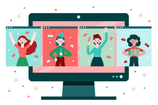 online feiern. Bild: <a href='https://de.freepik.com/vektoren/weihnachten'>Weihnachten Vektor erstellt von freepik - de.freepik.com</a>