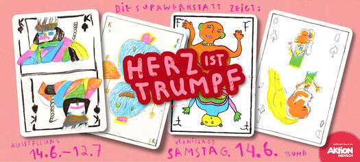 Herz ist Trumpf: Auf dem Bild sind bunte Spielkarten mit Kunstwerken