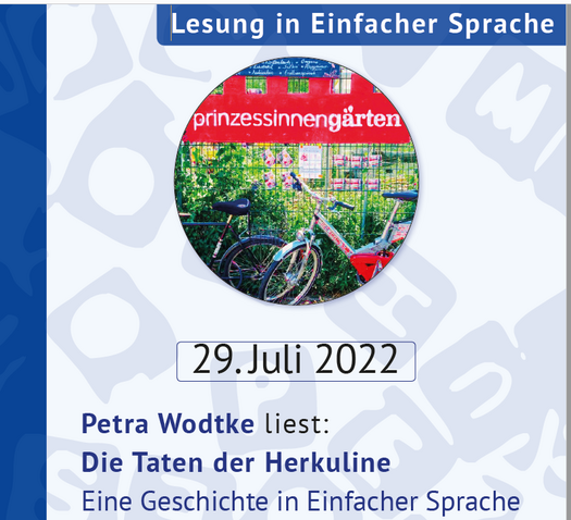 Lesung in Einfacher Sprache, 29. Juli 2022, Petra Wodtke liest: Die Taten der Herkuline