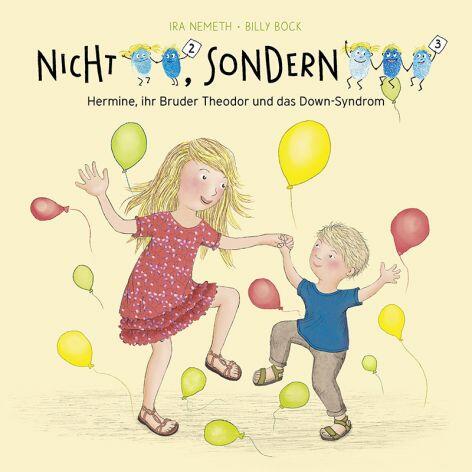 Zwei Kinder tanzen mit Luftballons. Es ist das Cover des Buches.