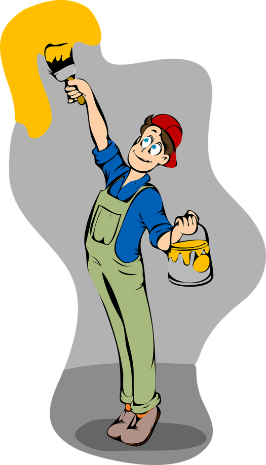Ein Mann streicht eine Wand mit gelber Farbe, Bild: Clker-Free-Vector-Images auf Pixabay