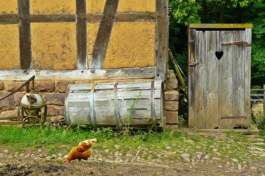 Ein Bauernhof mit einem Huhn. Bild von Anja auf Pixabay.