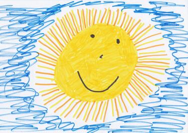 Eine Kinderzeichnung von einer Sonne. Bild von Joduna auf Pixabay.