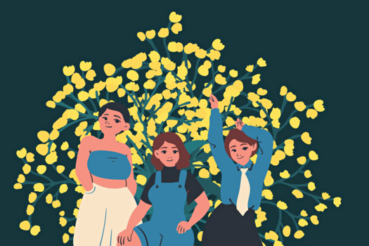 3 Frauen stehen vor Blumen, Bild: Elf Moondance auf Pixabay