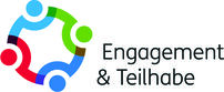 Logo Engagement und Teilhabe mit blauen, roten und grünen Figuren, die gemeinsam einen Kreis bilden.