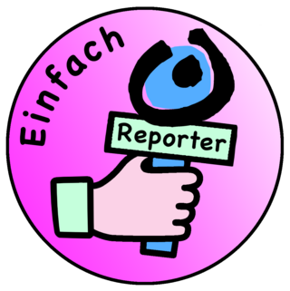 Das Logo der Einfach-Reporter mit dem Lebenshilfe-Kringel und einer Hand, die ein Mikrofon hält.