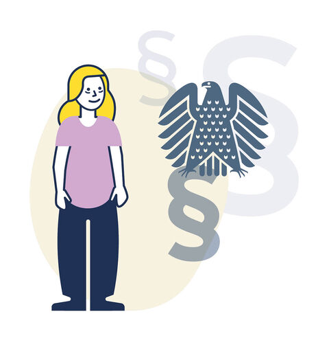 Eine Frau, Paragrafenzeichen und ein Bundesadler. inkl.Design, Gregor Strutz