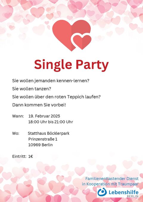Flyer Single Party Lebenshilfe Berlin 19. Februar 2025